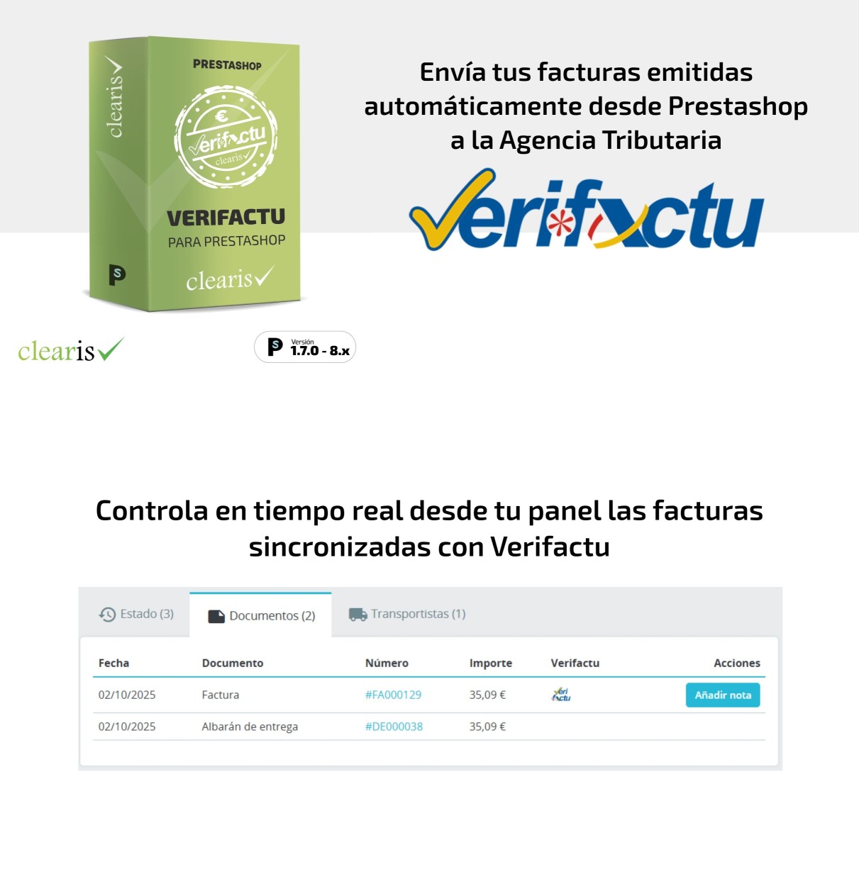 Addon VERIFACTU para PrestaShop - Clearis
